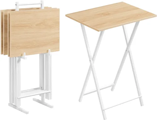 Vista 12 de HOOBRO Mesas Plegables para TV, Juego de 4 Bandejas de TV con Estante de Almacenamiento, Mesa Auxiliar Industrial para Comer en el Sofá, Mesa