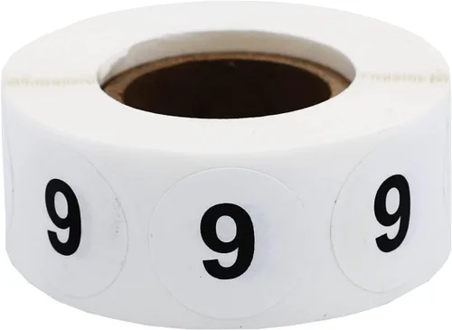 Vista 42 de Pegatinas blancas con número 0 de puntos circulares negros, 3/4 pulgadas redondas, 500 etiquetas en un rollo