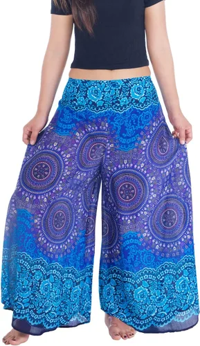 Vista 25 de Lannaclothesdesign Boho Palazzo Pants Women Pavo real colorido negro