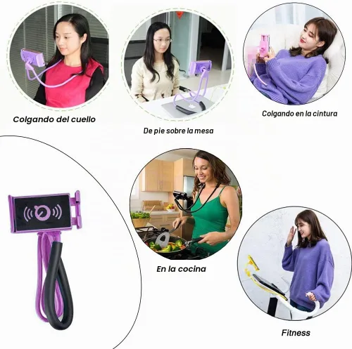 Vista 3 de Soporte de teléfono para el cuello - Soporte universal para colgar en el cuello, de uso sencillo, giratorio, con múltiples funciones, soporte Negro