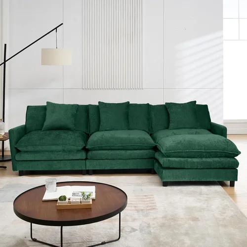 Vista 12 de Sofá modular convertible seccional, sofá de 4 asientos en forma de L con diván reversible, sofá de nube de asiento profundo, sofá cama 3 en 1, tela