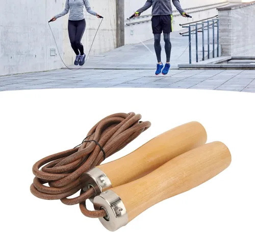 Vista 7 de Rope Skipping Rope, Workout Rope with Wooden Handle Cowhide for Fitness Portable Exercise HIIT Aerobic Training