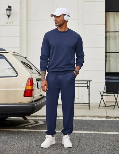 Vista 40 de COOFANDY Conjunto deportivo de 2 piezas para hombre, sudadera de manga larga, sin botones, para deportes, casual, fitness, trotar