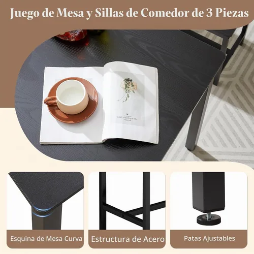 Vista 4 de Rovibek Juego de 4 sillas de mesa de comedor para 4, mesa de cocina moderna que ahorra espacio con 2 bancos y pies ajustables, mesa de desayuno