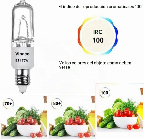 Vista 5 de VINACO Bombilla E11, bombillas halógenas JDE11 de 120 V 75 W, base de mini candelabro T4, alto rendimiento 1150 lm, blanco cálido 2700 K, regulable
