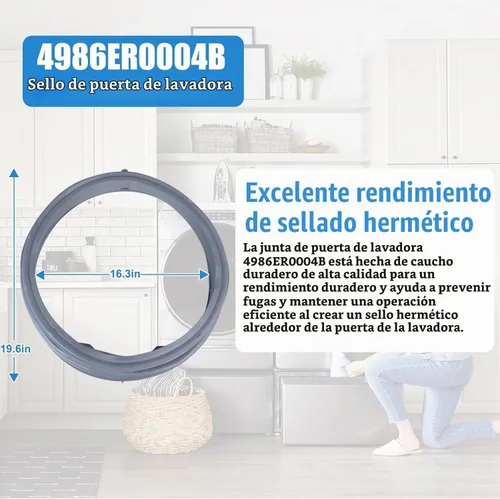 Vista 5 de Junta de puerta de lavadora MEJORADA 4986ER0004B sin puerto de drenaje, compatible con sello de puerta de lavadora de carga frontal LG WM2277HW