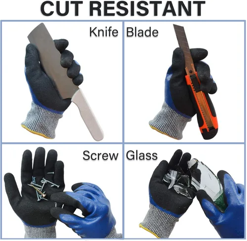 Vista 3 de Guantes de jardinería duraderos para hombres, guantes de jardín de nitrilo resistentes, guantes de trabajo de doble capa, resistentes a cortes, a