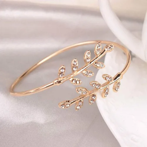 Vista 2 de Pulseras de pulsera para mujer diseño de hoja con incrustaciones de diamantes de imitación de moda