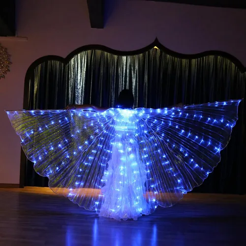 Vista 4 de Ragyzity - Alas LED de Isis que se iluminan, alas brillantes y luminosas para disfraces de danza del vientre, alas de mariposa LED para Halloween