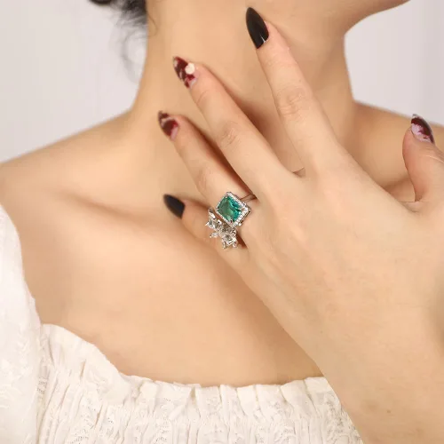 Vista 3 de Kercisbeauty Anillo abierto de plata de ley chapado en plata de ley con circonita y circonita para novias, mujeres, niñas, diamantes de imitación