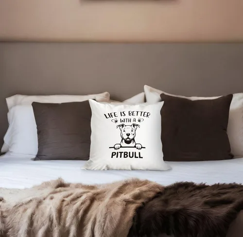 Vista 2 de huester Pitbull - Regalos para perros para decoración de habitación de mujeres, fundas de almohada de 18 x 18 pulgadas, Life is Better with a