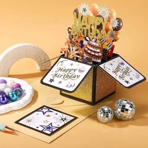 Vista 8 de Tarjeta de cumpleaños 3D emergente, tarjeta de felicitación en blanco con sobre, regalo de cumpleaños para él, papá, marido, hijo, mujeres, niños