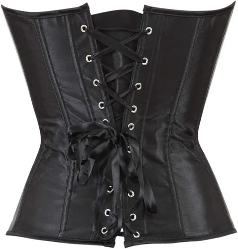 Vista 2 de Zhitunemi - Conjunto de lencería sensual para mujer, corsé de satén negro moldeador de cintura