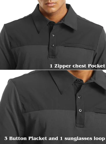 Vista 5 de MAGNIVIT Polo de manga corta para hombre, de secado rápido, militar, táctico, sin botones