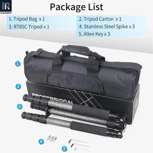 Vista 6 de Trípode de Fibra de Carbono - INNOREL RT85C Sin Rótula Cabeza de Bola Súper Profesional Trípode Monopié Soporte de Resistencia para Cámara DSLR Negro