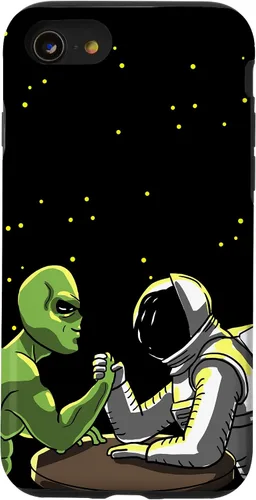 Vista 13 de Carcasa divertida para iPhone 14 Alien And Astronaut Arm Wrestling