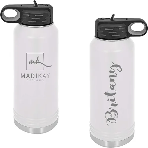 Vista 5 de Madi Kay Designs Botella de agua personalizada grabada con láser, acero inoxidable 18/8 aislado, doble pared, cobre aislado al vacío, elige entre 12