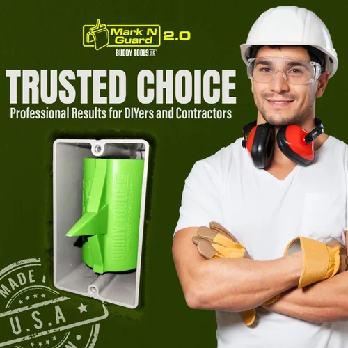 Vista 15 de Buddy Tools Mark N Guard, Juego de 5 - Marcador de Tomas de Panel de Yeso para Acabado - Protege los Cables Durante la Instalación de Paneles