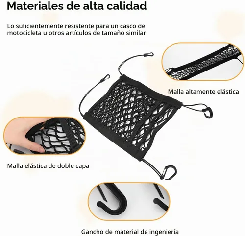 Vista 3 de Red de Carga para Motocicleta para Almacenamiento de Casco, 9.4''×10.6'' Red Bungee de Triple Capa de Alta Elasticidad con 4 Ganchos, Bolsillo