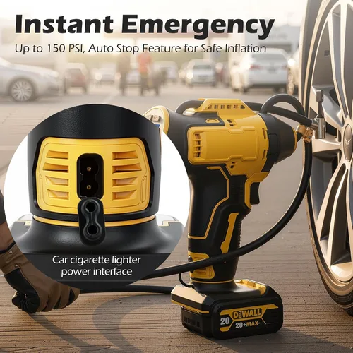 Vista 2 de Inflador de neumáticos inalámbrico compatible con batería Dewalt de 20 V MAX, bomba de aire de mano de 150 PSI, compresor de aire portátil