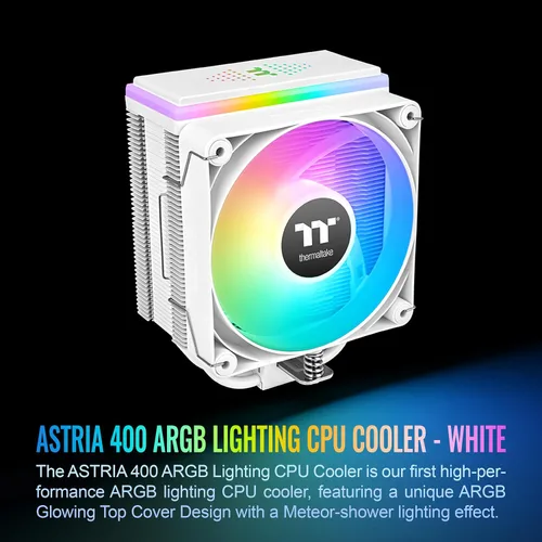 Vista 2 de Thermaltake Enfriador de CPU ASTRIA 400 ARGB; 6 tubos de calor de cobre; ventilador PWM de 4.724 in; 500 ~ 1800 RPM; Torre individual; Intel/AMD