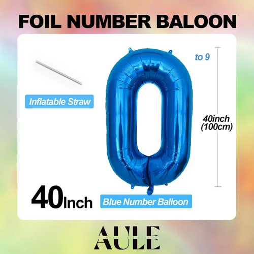 Vista 5 de AULE Globos grandes de 40 pulgadas con números 0 azules, globos grandes de números de aluminio, decoraciones de fiesta de cumpleaños de helio