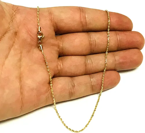 Vista 5 de 14k Yellow Solid Gold Diamond Cut Rope Chain Necklace, 1.25mm, 16