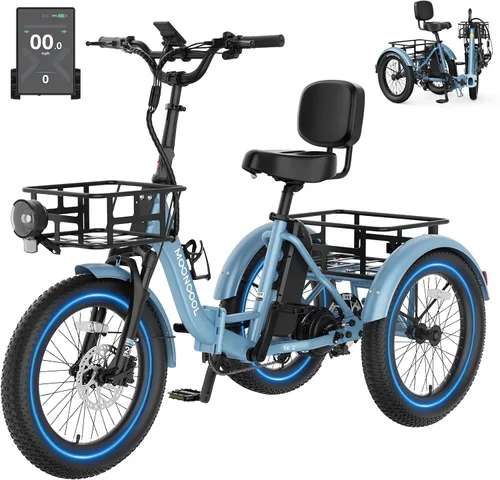 Vista 11 de MOONCOOL Electric Tricycle for Adults, 500W/750W Folding Electric Trike for Adults, 20"x3.0" Fat Tire 3 Wheel Electric Bike, Aluminum Frame