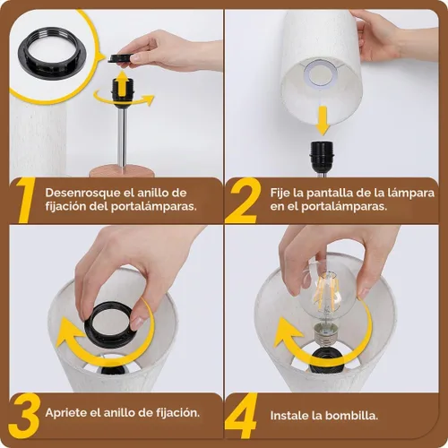 Vista 7 de Yarra-Decor Lámparas de noche con puerto USB, lámpara de mesa con control táctil para dormitorio, de madera, de 3 vías, regulable, juego de 2