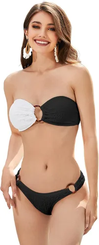 Vista 74 de WDIRARA Conjunto de bikini de 2 piezas sin tirantes para mujer