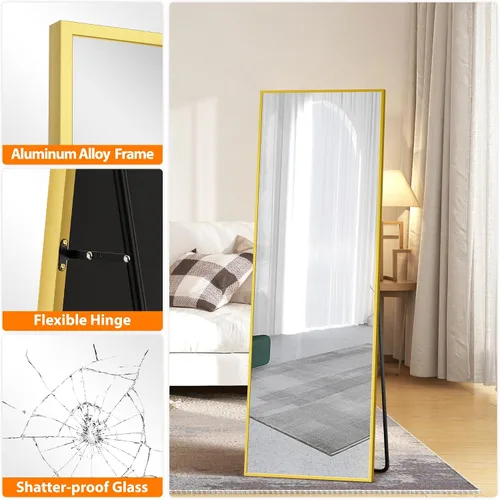 Vista 6 de Espejo de pie de longitud completa, espejo de piso grande de 15 x 56 pulgadas con marco de aluminio para puerta, dormitorio, baño, sala de estar