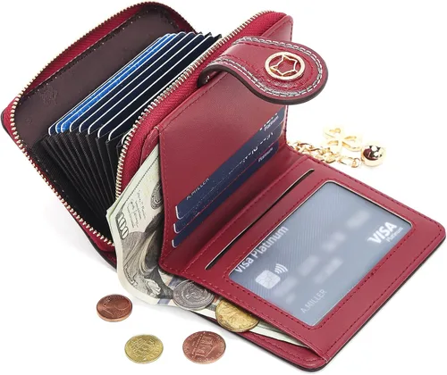 Vista 7 de Bolso de cuero bordado vintage y billetera RFID para tarjetas de crédito para mujer