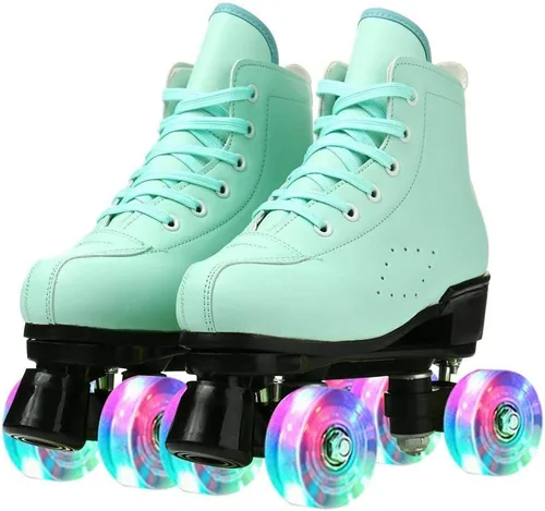 Vista 7 de Patines de ruedas para mujeres y hombres, zapatos altos de piel de vacuno, patines clásicos de doble fila, patines de cuatro ruedas para hombres