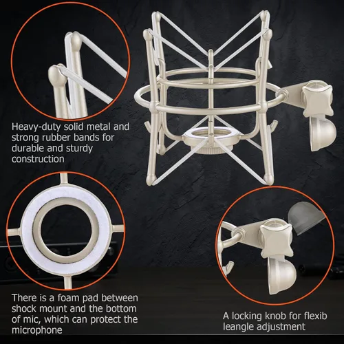 Vista 4 de Soporte de choque para micrófono, soporte universal de micrófono de metal, soporte de micrófono de grabación de araña, soporte de montaje de choque