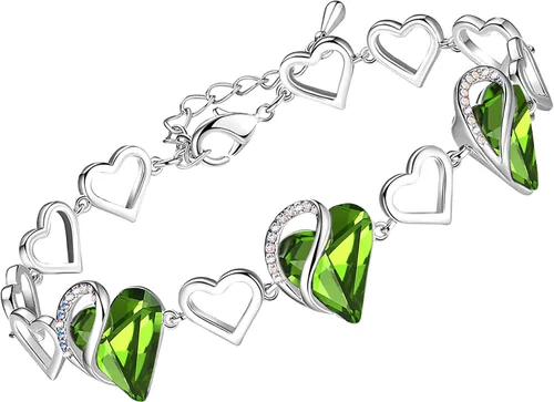 Vista 14 de Leafael Pulsera de eslabones de corazón infinito, piedra natal o piedra curativa para mujer, regalo de joyería de tono plateado para ella, cadena