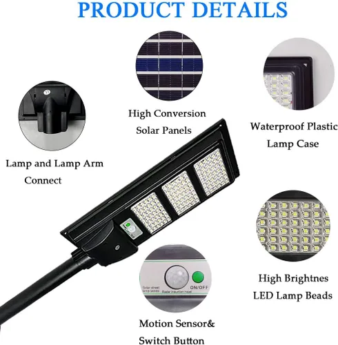Vista 10 de Luces solares de calle de 30000 lm para exteriores, impermeables, 6000 K, luces de inundación solares con sensor de movimiento y control remoto
