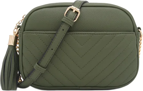 Vista 22 de Bolsa cruzada para cámara con acolchado en zigzag de FashionPuzzle con correa de cadena y borla Negro
