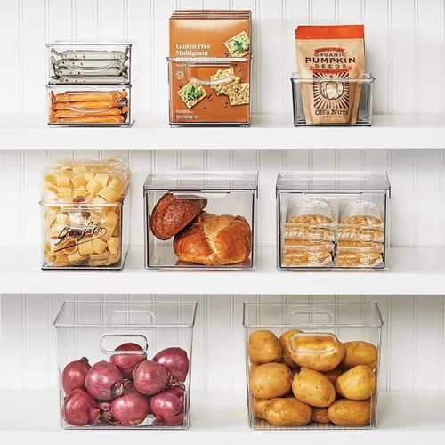 Vista 2 de Papelera mDesign apilable, con cajón extraíble, para cocina, transparente