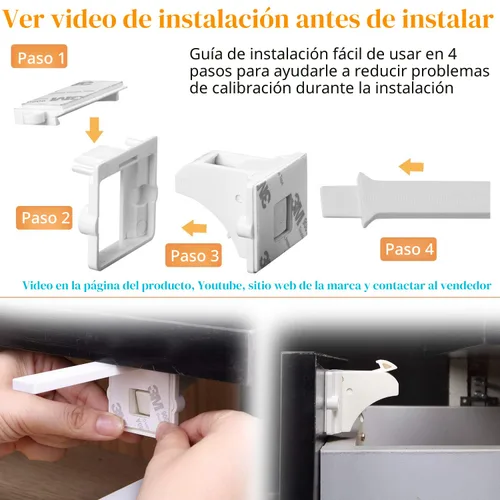 Vista 5 de Vmaisi Cerraduras magnéticas para gabinete a prueba de bebés (15 cerraduras y 2 llaves) (paquete de 2)