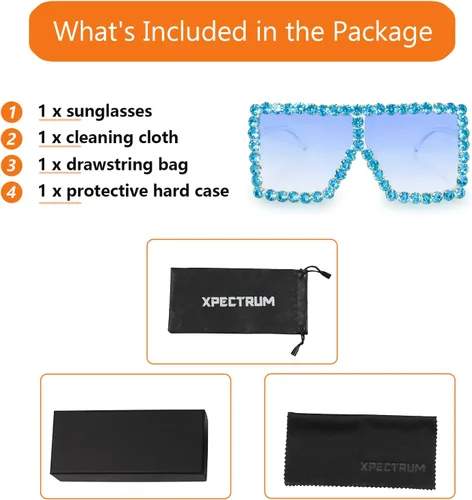 Vista 5 de Xpectrum Gafas de sol de cristal brillantes cuadradas extra grandes con diamantes de imitación