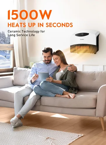 Vista 3 de GiveBest Calentador de pared eléctrico, calentador de pared inteligente de 1500 W para baño, calentadores de pared con termostato, control remoto