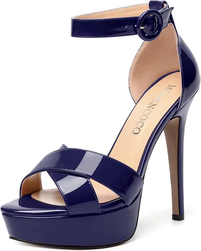 Vista 92 de MODENCOCO Sandalias de boda con correa de tobillo sexy para mujer, con plataforma y puntera abierta, tacón de aguja y tacón alto, zapatos de vestir
