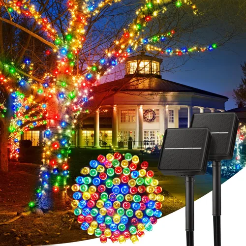 Vista 19 de Minetom Luces de Cadena Solares para Exteriores, 40 pies, 100 Luces LED de Cadena Alimentadas por Energía Solar con 8 Modos de Iluminación, Luces