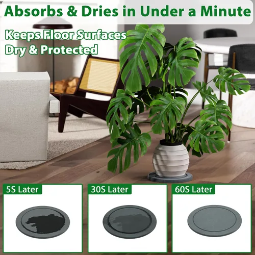 Vista 3 de Platillo para plantas, platillos para macetas, bandejas para macetas de tierra de diatomeas de secado instantáneo, bandejas redondas para goteo