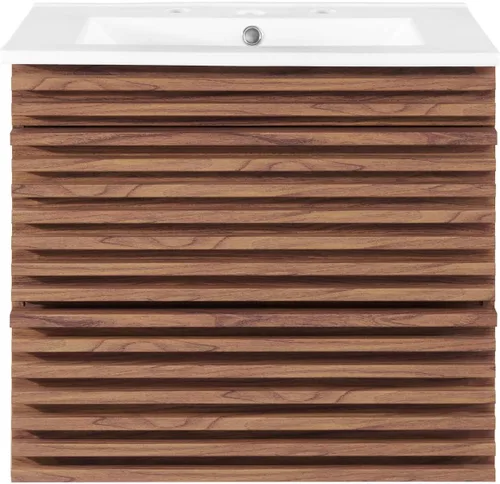 Vista 5 de Modway Render - Tocador de baño de pared de 24 pulgadas, color blanco nogal