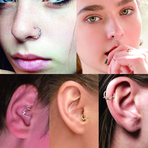 Vista 4 de FUNLMO 18G 16G - Piercing para tabique apilado, triple apilado, acero quirúrgico, daith, caracola, hélix, cartílago, lóbulo, piercing