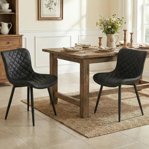 Vista 11 de YOUTASTE Juego de 2 sillas de comedor negras tapizadas de piel sintética con respaldo y patas de metal, sillas de cocina modernas de mediados