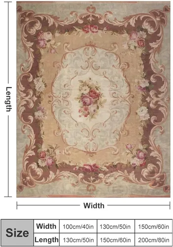 Vista 3 de Manta de franela de lana Aubusson francesa con rosas antiguas, 50 x 40 pulgadas, manta ligera y esponjosa para invierno y otoño, acogedora y suave