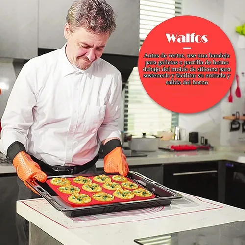 Vista 7 de Walfos Molde de silicona para magdalenas, juego de 3 moldes para magdalenas, incluye 24 tazas de mini moldes para muffins, 12 tazas regulares y 6