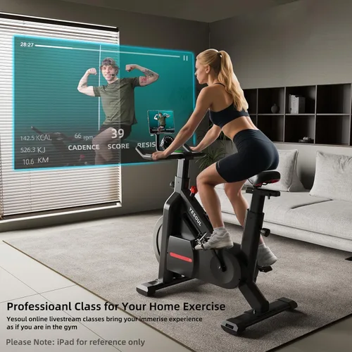Vista 6 de Yesoul Black Exercise Bike for Home, Low Noise Indoor Cycling Bike for Home Gym Electric Stationary Bike with Tablet Mount & Comfortable Seat